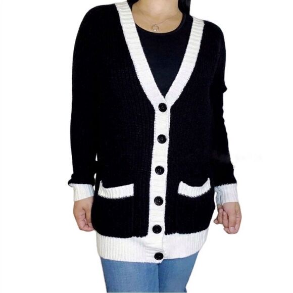 Forever 21 Women’s Colorblock Front Button Long Sleeves Cardigan - Picture 2 of 13
